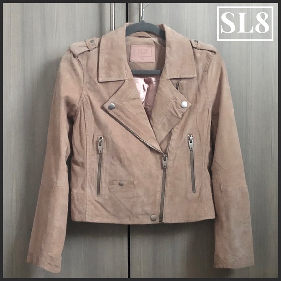 Blush Suede Leather Moto Biker Jacket - Picture 2 of 8